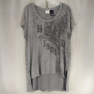 Harley Davidson Womens L Metallic Gray High Low Tunic Shirt 1903 Eagle Steampunk